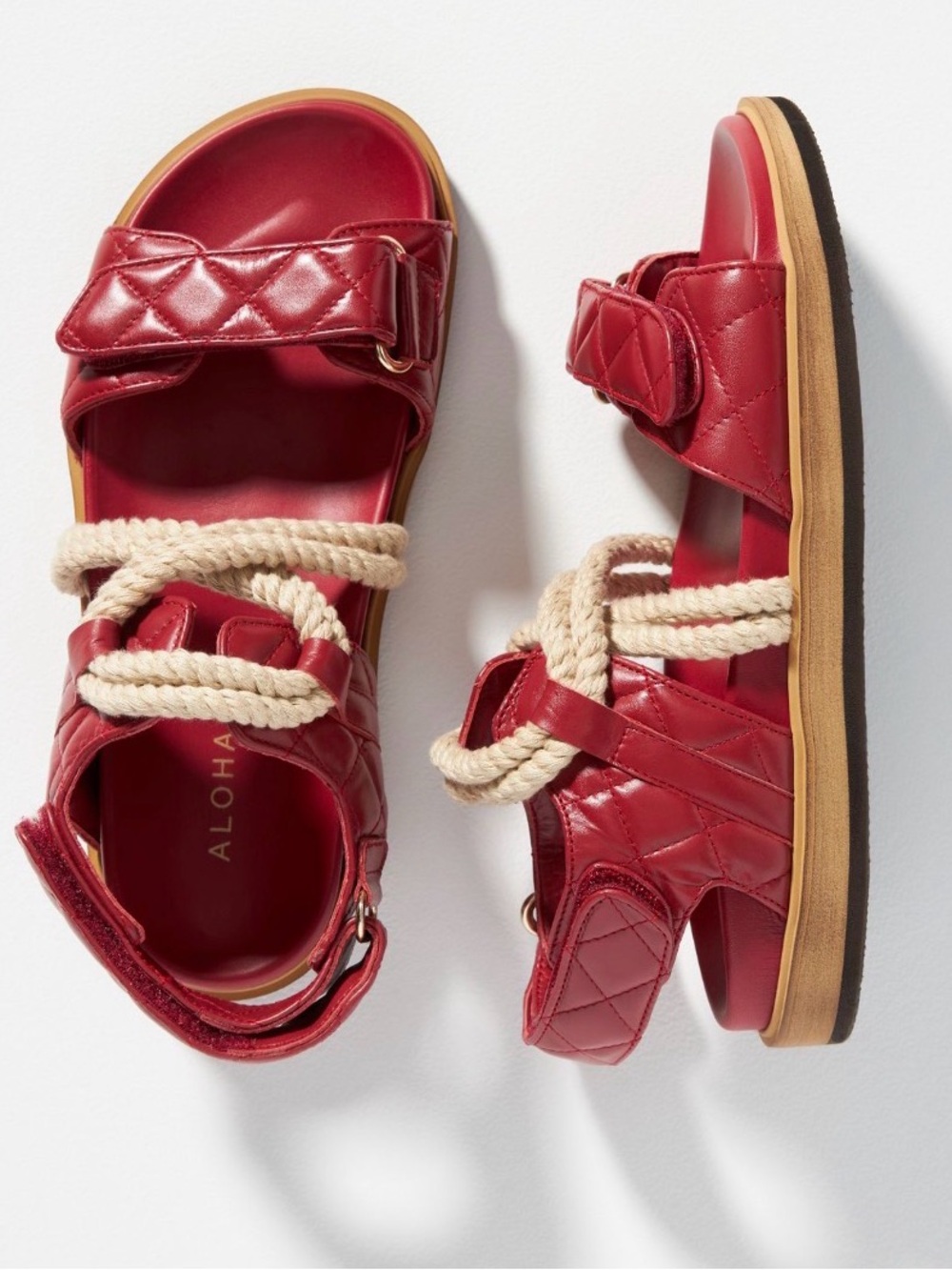 Alohas x Anthropologie Hook-Loop Braided Lipstick Red Leather Rope Sandals 39 8 - Picture 15 of 15